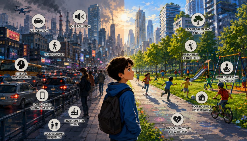Modern Megacity Risks for Children: What Urban Life Can Do to a Growing Body and Mind